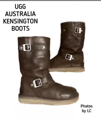 UGG AUSTRALIA KENSINGTON BROWN TALL BOOTS 1969 Leather Sheepskin Winter Sz 7 • £38.57