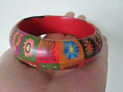 Viva Beads Bangle Bracelet Colorful Polymer Clay Patchwork Flowers QVC • $9.99