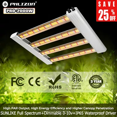 Phlizon 2000W Pro LED Grow Light Samsung Full Spectrum Indoor Plants Hydroponics • $229.79