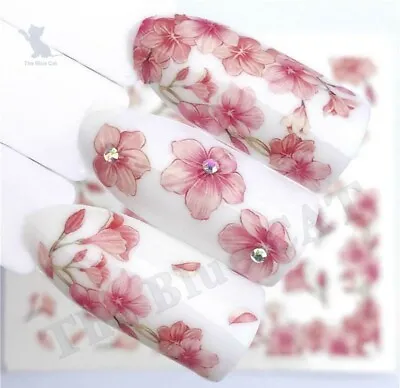 Nail Art Water Decals Transfers Stickers Dusty Pink Flowers Floral Petals • £1.75