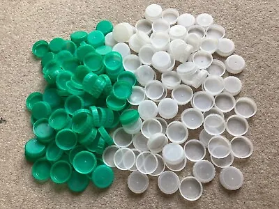 200 Green And White Plastic Milk Bottle Tops Lids Caps (Kids Art Craft School) • £2.50