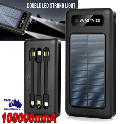 $25.90 • Buy Portable 100000mah Solar Mobile Phone Power Bank 2USB Backup Battery Charger