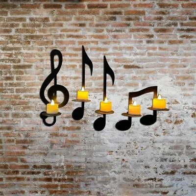 Wall Hanging Decor Note Left Button Candle Holder Black Music Note Wall Sconce • £12.71