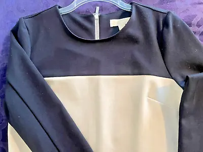 Michael Kors Women Color Block Shift Dress Shirt Tunic Zipper Siz 10 Beige Black • $16.99