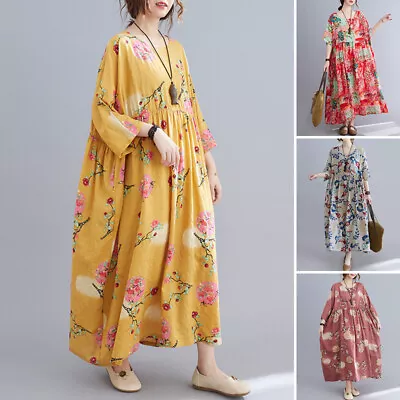 $23.87 • Buy ZANZEA Womens Summer Hawaiian Floral 3/4 Sleeve Oversized Kaftan Maxi Dress HOT