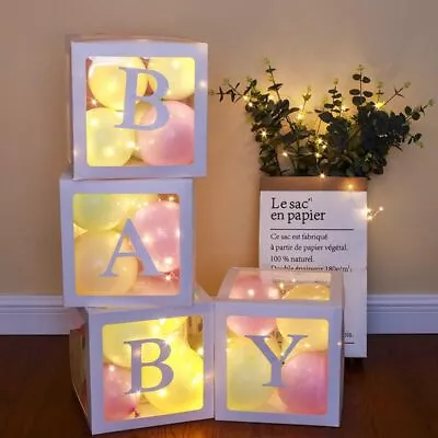 A-Z Baby Shower Decor Gift Boxes Transparent Balloons Packing DIY Letter Cube++ • £9.95