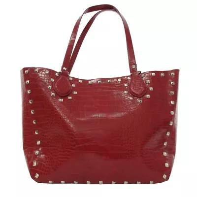 Zara Studded Tote Bag With Pouch Handbag Croco Embossed Red 0131 Ladies • $95.58
