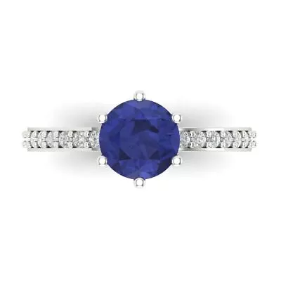 1.7ct Round Simulated Tanzanite 18k White Gold Statement Wedding Bridal Ring • £464.85