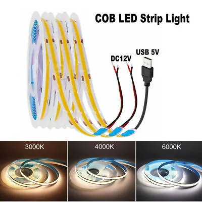 £20.15 • Buy High Density COB LED Strip Light Flexible Tape Rope Cabinet Kitchen Light 5V 12V