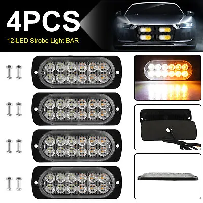 4x 12 LED Strobe Light Bar Car Truck Flashing Warning Hazard Beacon Amber/White • $15.48