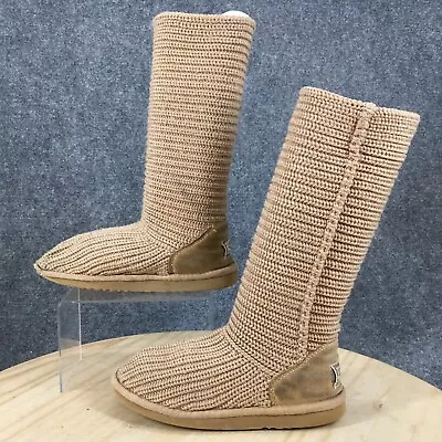 UGG Boots Womens 6 Classic Cardy Winter Tall MidCalf Flats Pull On 5817 Beige • $19.79