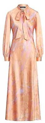 NWT Polo Ralph Lauren Peach Dye Rily Silk Long Sleeves Formal Flowy Maxi Dress • $199.99