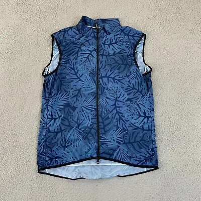 Voler Cycling Sleeveless Jersey Full Zip Blue Leaf Print Back Pockets Reflective • $22.97
