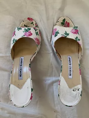 Manolo Blahnik 36.5 Heel White Floral Silver Heel • $56