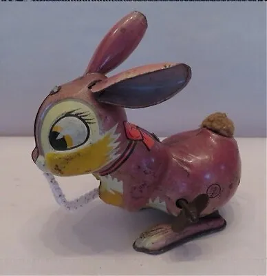 Vintage Wind-Up Tin Toy Hopping Rabbit - Line Mar Toys - Japan - Working • $19.50
