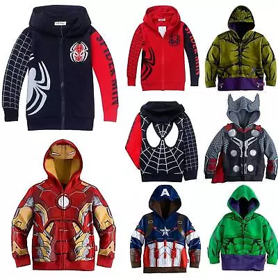 Kids Boy Marvel Superhero T-Shirt Tops Hoodie Jacket Coat Costume Sweatshirt Top • £10.56