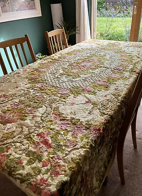 Italian Chenille Bedspread Or Tablecloth Vintage Cherubs Roses • $155.64