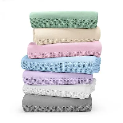 £22.99 • Buy Cotton Soft Hand Woven Light Weight Adult Cellular Blanket Single/Double/King