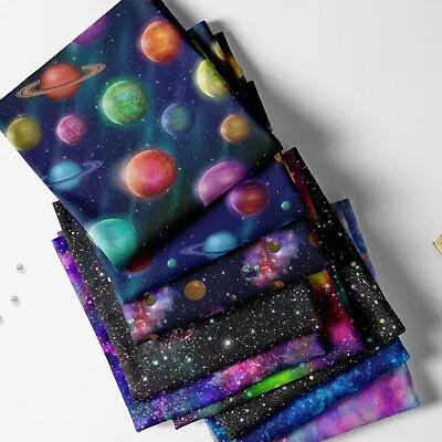 £3.50 • Buy 100% Cotton Space Galaxy Orbit Print Kids Children Craft Sewing Fabric | FQ
