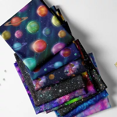 100% Cotton Space Galaxy Orbit Print Kids Children Craft Sewing Fabric | FQ • £3.50