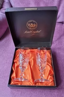 Webb Continental Hand Cut Lead Crystal / 2 Champagne Glasses / Unused In Box • £15