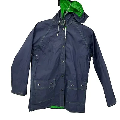 Rainskins Vintage 1980s Reversible Vinyl Rain Coat Jacket Green Blue Medium • $62.83