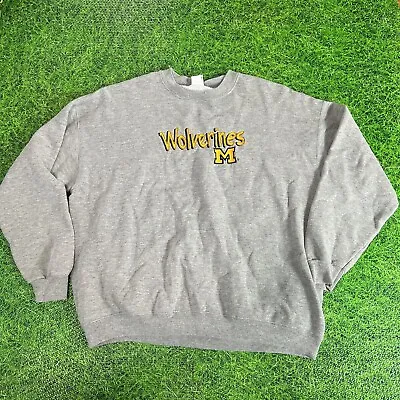 Vintage Michigan Wolverines B Wear Sweatshirt XXL Made In USA Embroidered Gray • $32.50