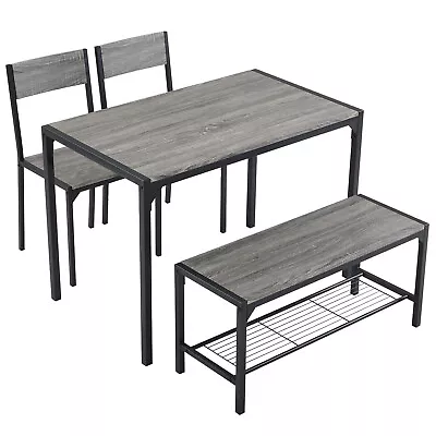 Modern Dining Table And Chairs Set 4 Seats Metal Frame Kitchen Home Grey 110CM • £75.99