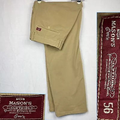 Mason's Ems Pants Mens 38 X 31.5 Tan Khaki Flat Front Chino Preppy EU 56 EUC • $32.45