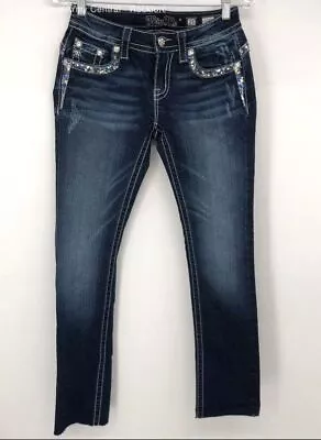 Miss Me Dark Blue Mid-Rise Straight Leg Jeans - Size Womens 25 • $7.99