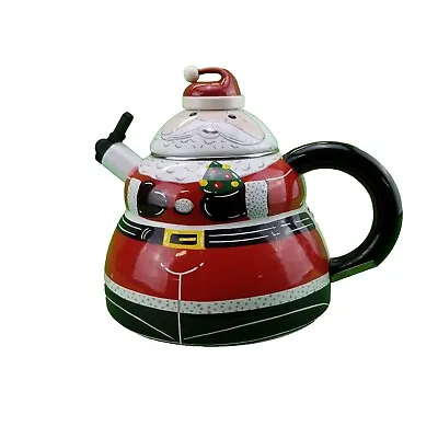 VTG Roshco Enamel Santa Claus 3 Qt Metal Teapot Whistling Kettle Christmas Decor • $34.99