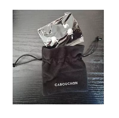 Cabouchon Rhodium Plated Pearl Stud Earrings With Gift Pouch • £8