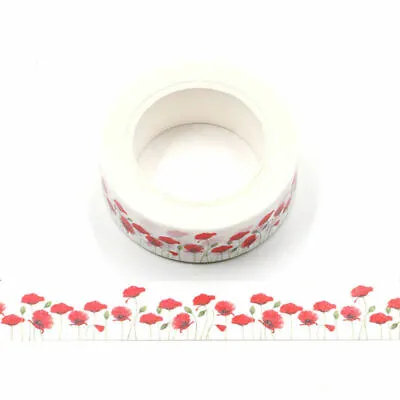 $5.50 • Buy Washi Tape Floral Red Poppies Poppy Remembrance Day Flowers 15mm X 10m