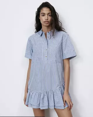 ZARA Striped Shift Shirt Dress Womens XL Minimalist Chic Beach Nautical Vaca • $17.42