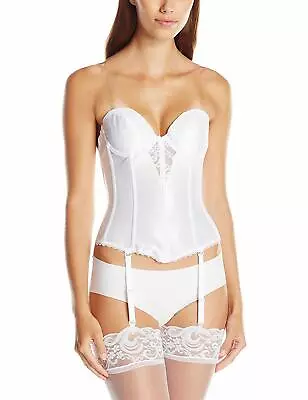 £40.03 • Buy Va Bien WHITE Lace Plunge Low Back Bustier With Garters, US 34B