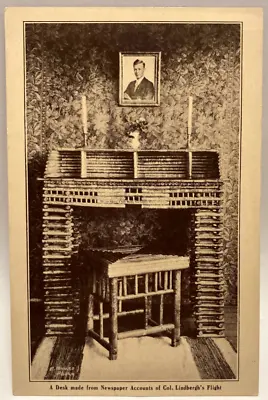 A Desk Made From Newspaper Accounts Of Col. Lindbergh's Flight Vintage Postcard • $8.95