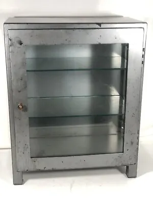 Vintage Steel & Glass Shelf Freestanding Medical Cabinet Dentist Storage Display • $699.99
