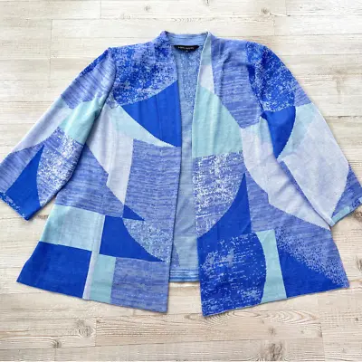 Ming Wang Knit Geometric Print Jacket | Dazzling Blue 1X • $108