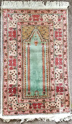 VTG Silk Anatolia Prayer Rug Hand-made In Turkey VF Cond. Cleaned Appraised • $1100