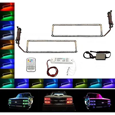 88-98 Chevy GMC Truck Color Changing LED RGB Upper Headlight Halo Rings Pair M7 • $89.95