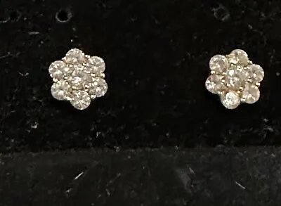 Flower Vermeil Sterling Silver Pave Cubic Zirconia Posts Studs Earrings Modern • $4.99