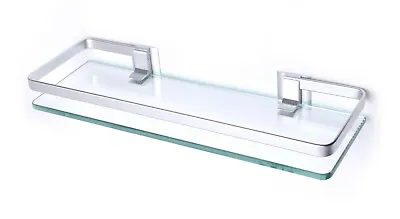 Wall Mounted Toughened Glass Shelf Chrome Supports Metal Rail - Curved Edge • £27.99