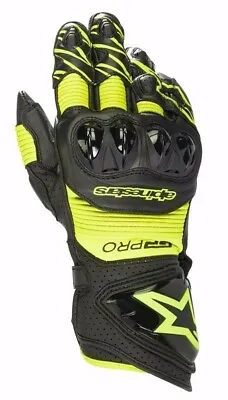 Alpinestars GP PRO R3 Black Hi Viz Fluo Glove Leather Motorcycle Race Gloves • $180.53