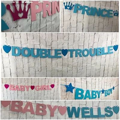 Baby Shower Personalised Bunting BANNER Twins Decorations Bunting Gender Reveal • £5.19