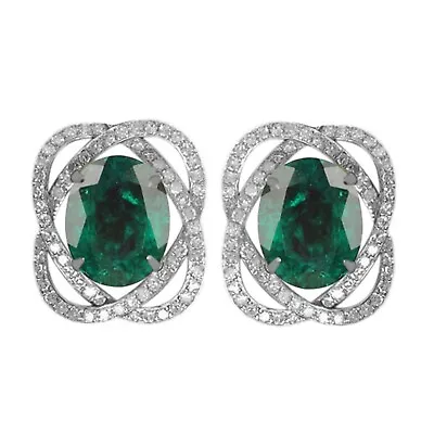 2.55Ct Natural Zambian Emerald IGI Certified Diamond Studs In 14KT White Gold • $399