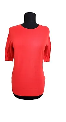 Aquascutum Womens Top Size M Red Solid Cotton Knit Top Short Sleeve T-Shirt 🌈 • £31.85