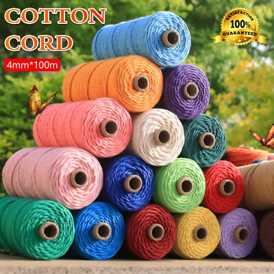 4mm 100M Natural Cotton String Twisted Cord Craft Macrame Artisan Rope Weaving • $10.69