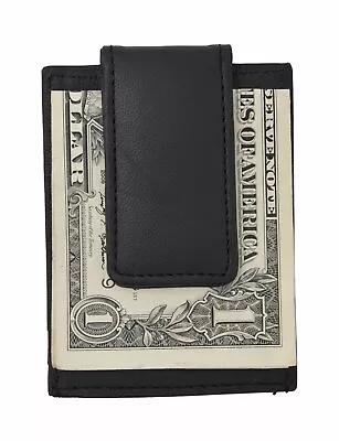 Amity Slim Magnetic Money Clip Front Pocket Genuine Leather Wallet Black • $10.99