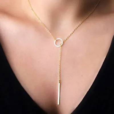 Lariat Necklace Long Thin Chain Simple Delicate Dainty Circle Y Drop Silver Gold • $10.93