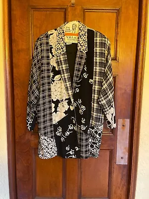 Vintage Carol Little Oversized Blazer. Wearable Art Black & White Floral Size 2 • $45